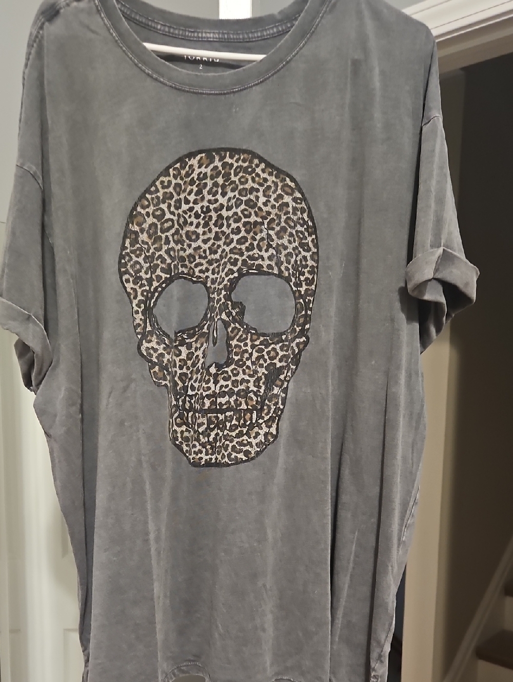Grey Top with Leopard Cutout Accent